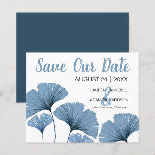 Budget Save-the-Date Blau-weiße Blumenhochzeit