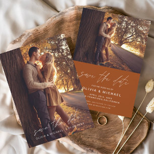 Budget Save the Date Burnt Orange Wedding Foto Flyer