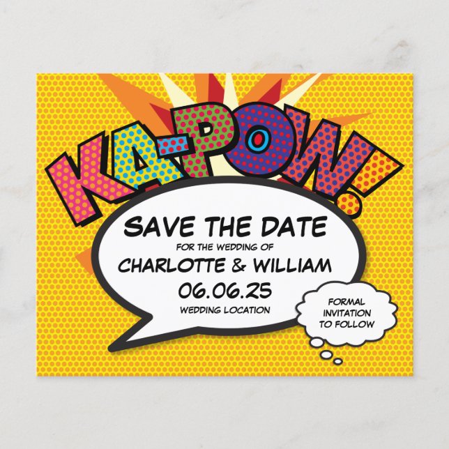 Budget Save the Date Comic Buchen KA-POW Fun (Vorderseite)
