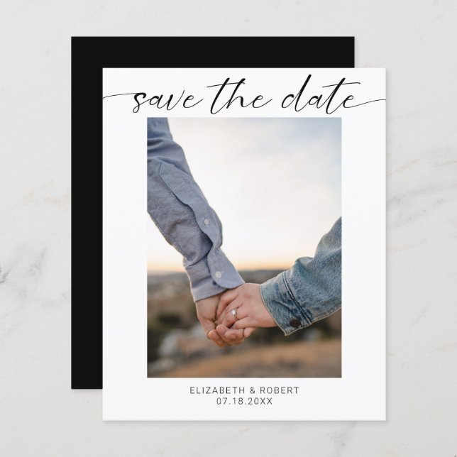 Budget Save the Date Foto Minimal Modernes Skript (Vorne/Hinten)