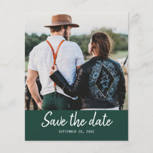 Budget Save the Date Script Dark Green Foto Flyer
