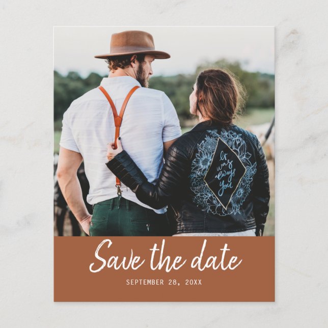Budget Save the Date Skript Foto TerraCotta Flyer (Vorne)