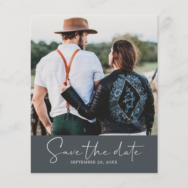 Budget Save the Date Skript Off-Black Foto Flyer (Vorne)