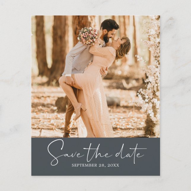 Budget Save the Date Skript Off-Black-Foto Flyer (Vorne)
