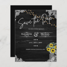 BUDGET Save the Date Spitzen Sonnenblumen Hochzeit