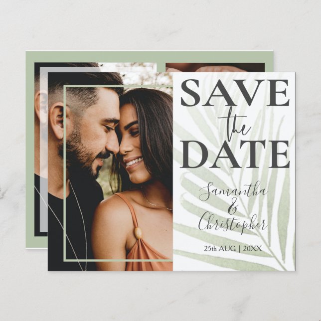 Budget Save the Date Tropical Green Foto Wedding (Vorne/Hinten)