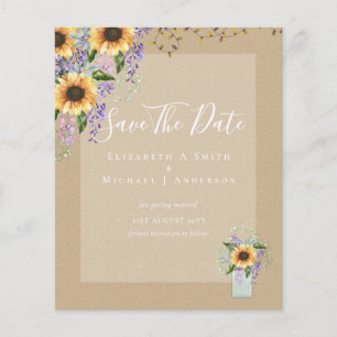 BUDGET SAVE THE DATES Rustikale Sonnenblumen Lila Flyer