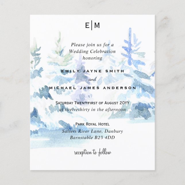 Budget Schneebergbaum Skiing Wedding lädt ein Flyer (Vorne)