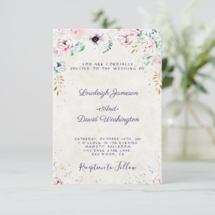 Budget Schöne rosa und violette florale Hochzeit Einladung