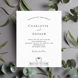 Budget Schwan Ehepaar weiße Hochzeit Einladung