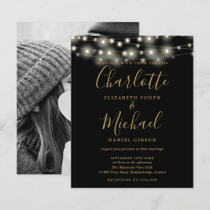 Budget Schwarz-Gold-Lichter-Foto-Hochzeitseinladun