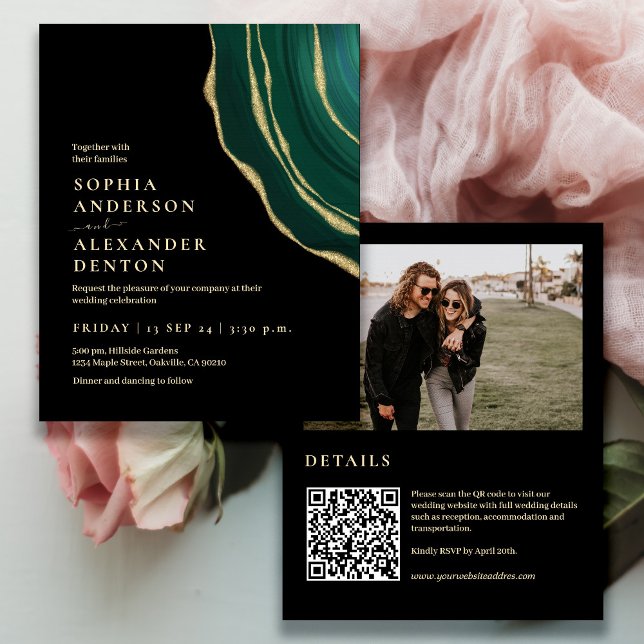 Budget Schwarz grünes Foto QR-Code Hochzeit einlad (Von Creator hochgeladen)