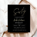 Budget Schwarz und Gold Script 60. Geburtstag Flyer<br><div class="desc">Feiern Sie 60 im Stil mit einer Minimalistischen Script Black and Gold Geburtstagseinladung! Mit schlichten Schwarz- und Goldakzenten, eleganter Schriftzeichen und einem sauberen, modernen Design Set diese Einladung den Ton für ein anspruchsvolles Fest. Es ist perfekt für jeden Ort, von schicken Salons bis hin zu intimen Ansammlungen, und verbindet zeitlose...</div>