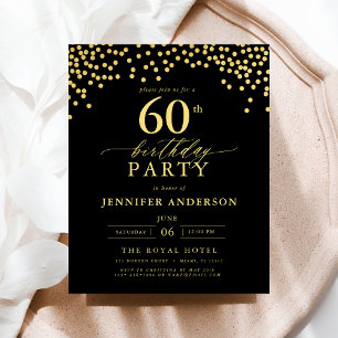 Budget Schwarz und Gold Script 60. Geburtstag Flyer