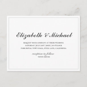 Budget Schwarz und Weiß Elegante Hochzeitseinladun Postkarte