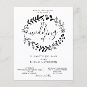 Budget Schwarz-Weiß-Garland Hochzeitseinladung