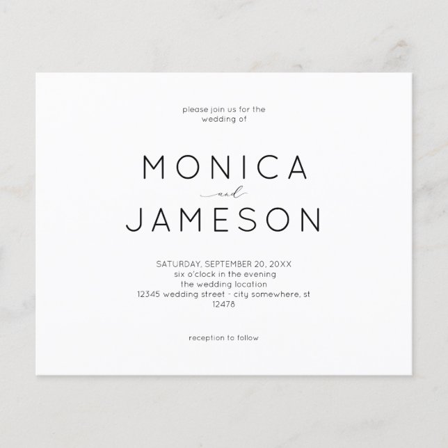 Budget Schwarz & Weiß Moderne 1 Hochzeit Flyer (Vorne)