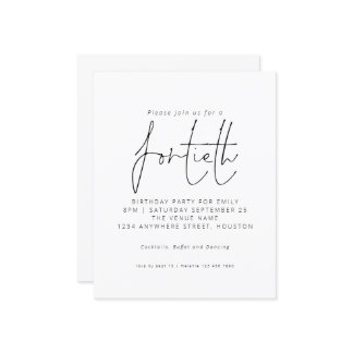 Budget Schwarz-weiße Skripte 40. Geburtstag Einlad