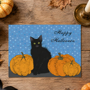 BUDGET Schwarze Katze und Kürbisse Halloween-Karte