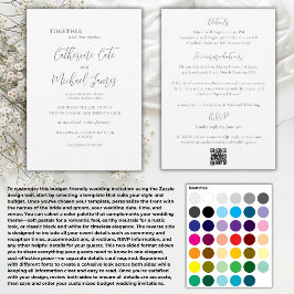 Budget Schwarze und weiße Blumen Hochzeit Elegant Einladung