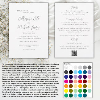 Budget Schwarze und weiße Blumen Hochzeit Elegant Einladung