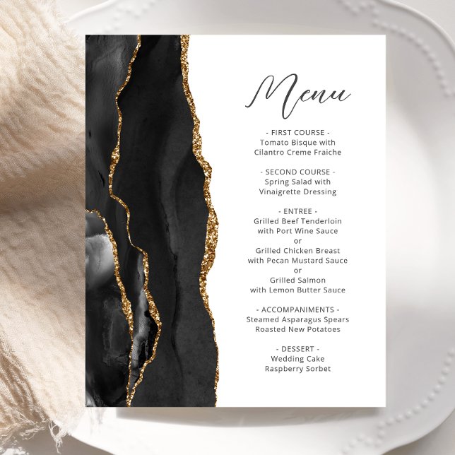 Budget-Schwarzgold-Achat-Script-Hochzeitsmenü (Von Creator hochgeladen)