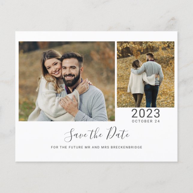 Budget Script 2 Fotos Save the Date Karte (Vorderseite)