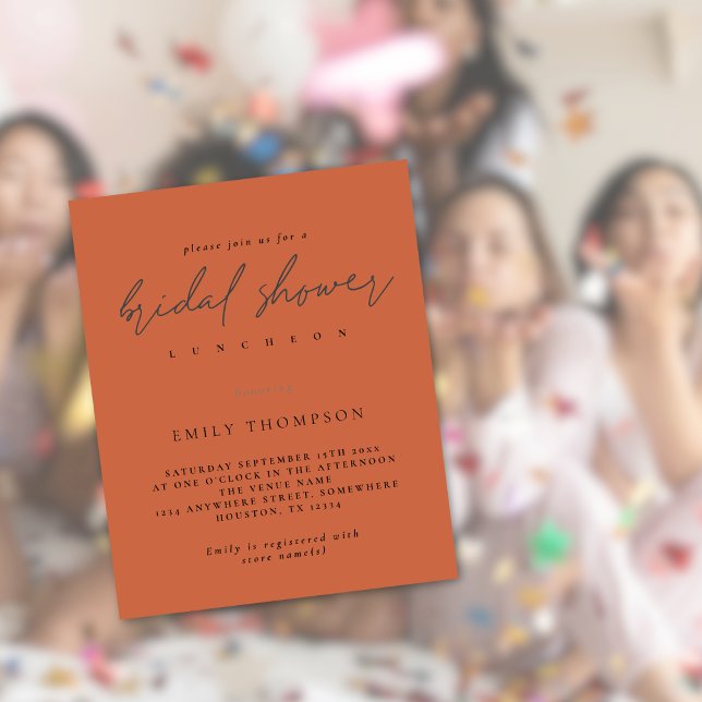 Budget Script Brautparty Terracotta Einladung (Budget price smaller 4.5 x 5.6" invite)