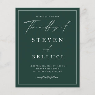 Budget Script Emerald Green Wedding Einladung