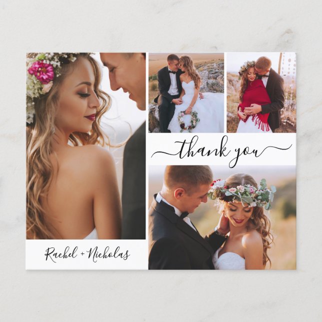 Budget Script Foto Collage Wedding Vielen Dank Flyer (Vorne)