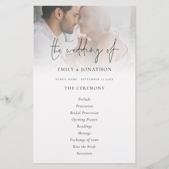 Budget Script Foto Schwarz-weiß Wedding Program (Vorderseite)