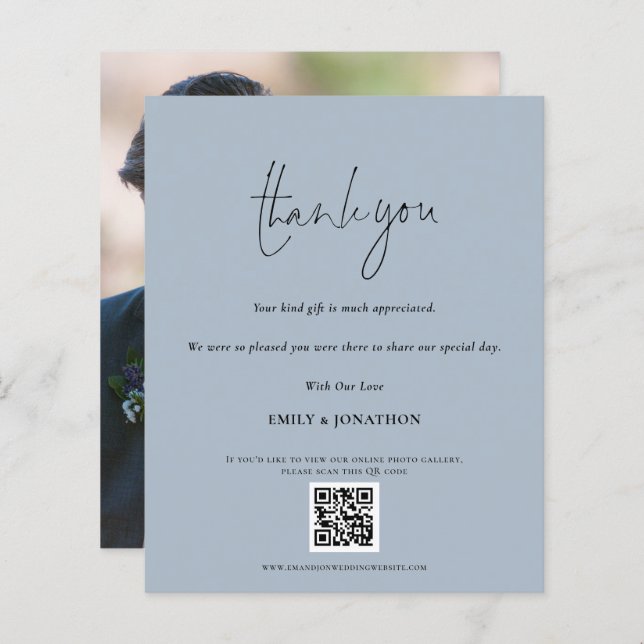 Budget Script QR Code Hochzeit Foto Blue Dank (Vorne/Hinten)