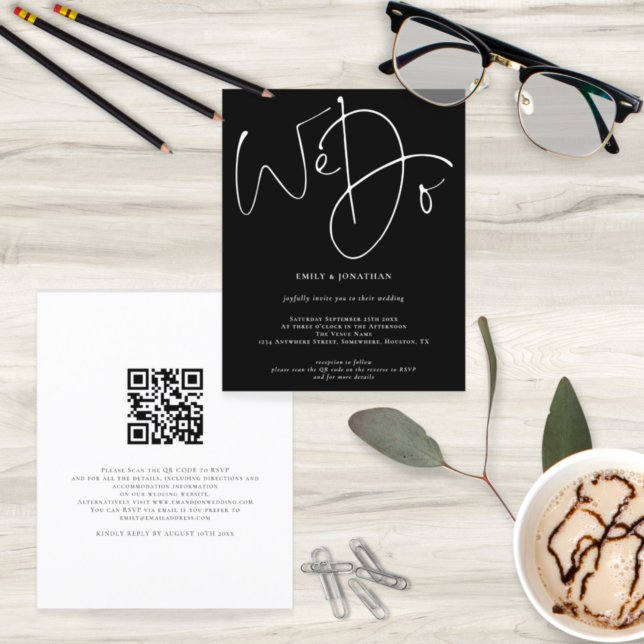 Budget Script We Do Black QR Code Wedding Invite (Von Creator hochgeladen)