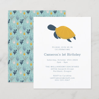 Budget Sea Turtle Einfache 1. Geburtstag Einladung