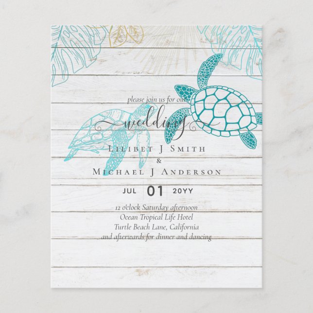 BUDGET Sea Turtles Hochzeit Moderne Kunst Flyer (Vorne)