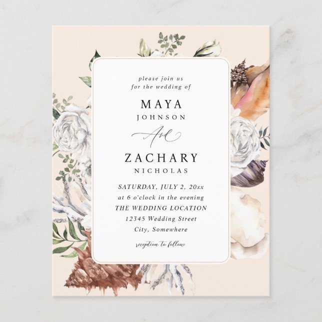 Budget Seashells & White Floral Wedding - Beige Flyer (Vorne)