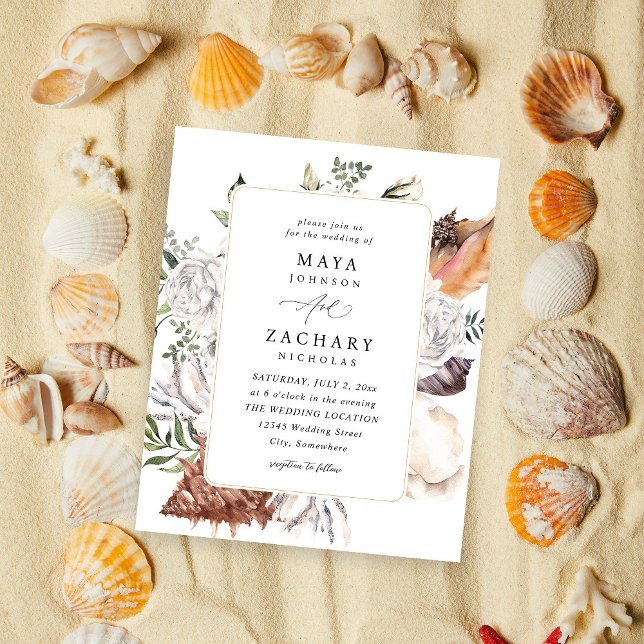 Budget Seashells & White Floral Wedding Flyer (Von Creator hochgeladen)