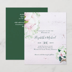 BUDGET Shabby Pink Magnolia Chic Wedite Einladung