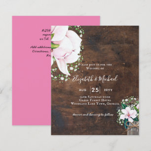 BUDGET Shabby Pink Magnolia Chic Wedite Einladung