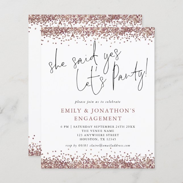 Budget Sie sagte ja Rose Gold Glitzer Verlobung (Vorne/Hinten)