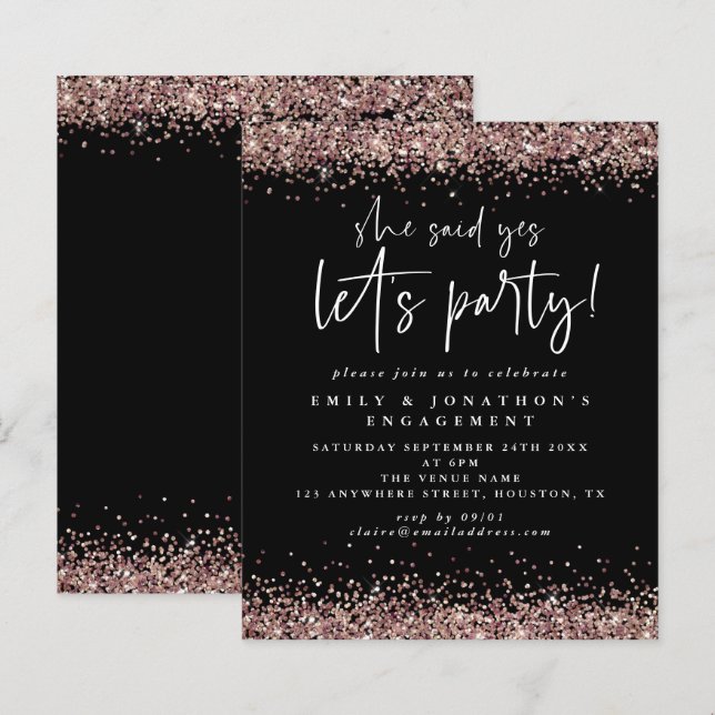 Budget Sie sagte ja Rose Gold Glitzer Verlobung (Vorne/Hinten)