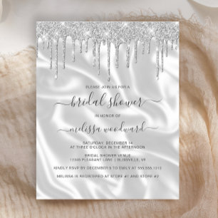 Budget Silber Glitter Satin Hochzeitsdusche Einlad