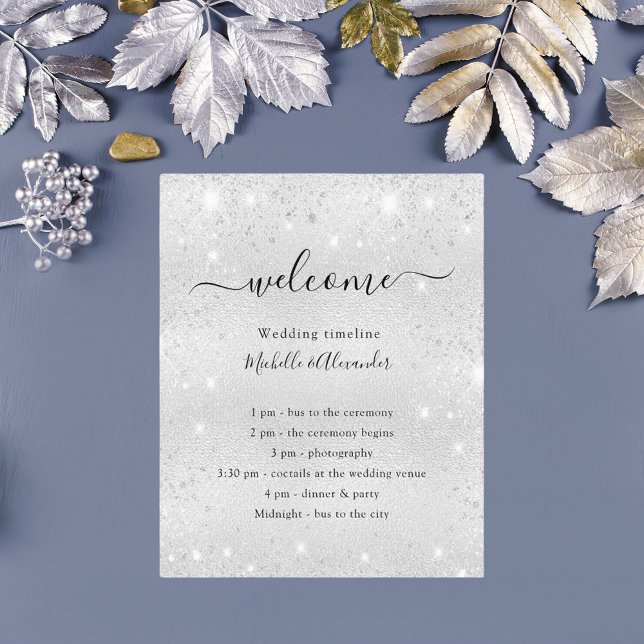 Budget Silber Glitzer elegantes Hochzeitsprogramm (Von Creator hochgeladen)