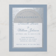 Budget Silver Dusty Blue Verlobung Einladung
