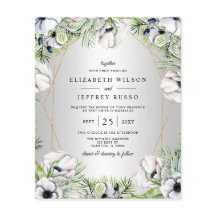 Budget Silver Floral Geometric Wedding Einladung