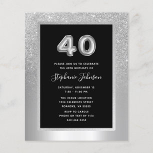 Budget Silver Foil 40. Geburtstag Party Einladung