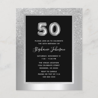 Budget Silver Foil 50. Geburtstagsparty Einladung