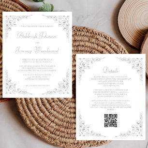 Budget Silver Foliage QR Code Einladung Hochzeitsf