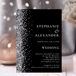 Budget Silver Glitzer Black QR Code Einladung