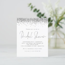 Budget Silver Glitzer Brautparty Weiße Einladung